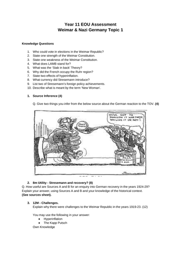 Edexcel GCSE History Weimar & Nazi Germany Topic 1 Weimar Germany SOW ...