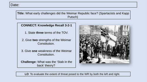 Edexcel GCSE History Weimar & Nazi Germany Topic 1 Weimar Germany SOW ...