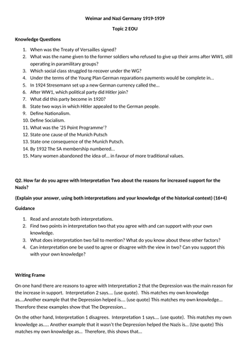 Edexcel GCSE History Weimar and Nazi Germany Topic 2 Rise of Hitler and ...
