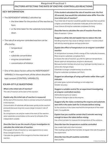 Aqa Required Practical Revision Sheets Notes A Level Biology Teaching