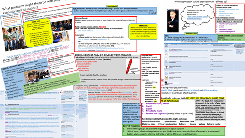 AQA A-level Sociology: Education Topic 3 Ethnic differences -  Cultural deprivation