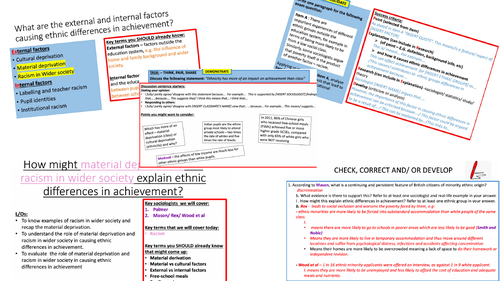 AQA A-level Sociology: Education Topic3 Ethnic differences -Material deprivation & racism in society