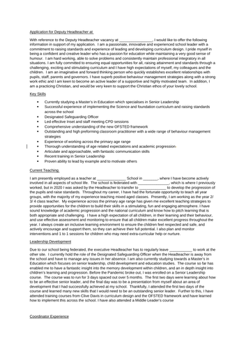 Deputy Headteacher Senior Leader Application Supporting Statement Teaching Resources 0152