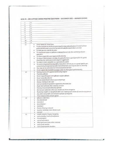 GCSE PE Bank of Revision Questions | Teaching Resources