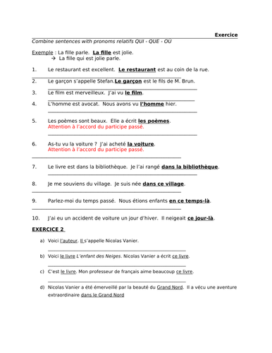 Lesson pronoms relatifs simples + exercises KS3, KS4, KS5 | Teaching ...