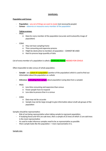 MATHS A LEVEL EDEXCEL STATISTICS NOTES | Teaching Resources