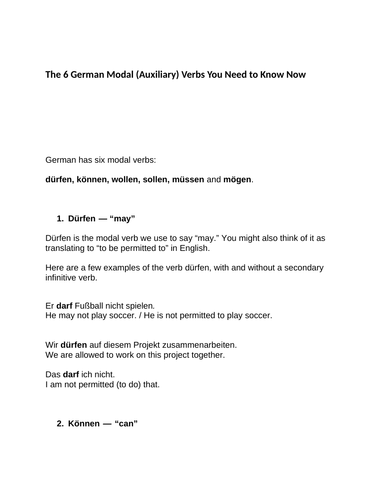 German GCSE REVISION - the 6 modal verbs you need to know | Teaching ...
