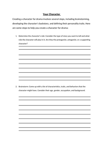 AQA GCSE Drama: Devised Practical: Creating Your Character Worksheet ...