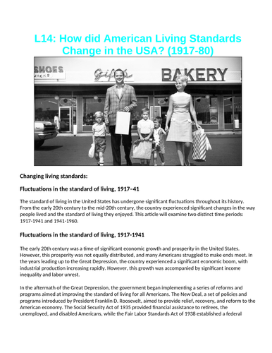 American Living Standards USA | Teaching Resources