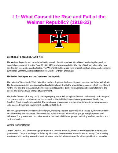 Rise Fall Weimar Republic | Teaching Resources