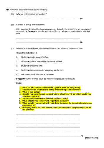 Reaction Time Required Practical AQA Biology GCSE | Teaching Resources