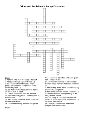 Crime and Punishment Recap Crossword Teaching Resources