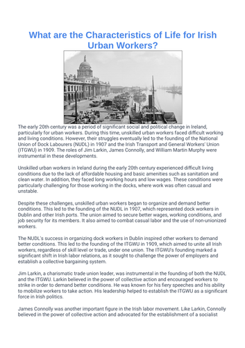 Irish Urban Workers | Teaching Resources