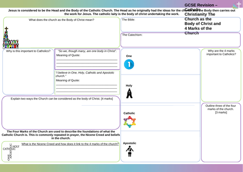 The Church as the Body of Christ and Four Marks of the Church Worksheet