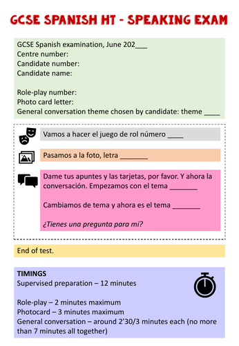 Gcse Spanish Speaking Marking Sheet