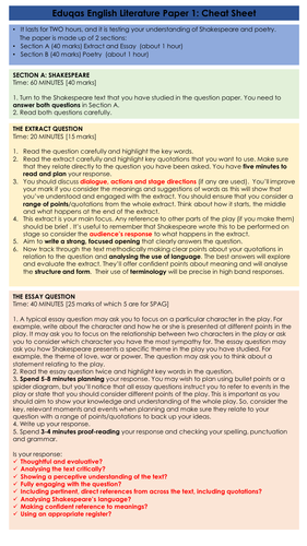 Eduqas English Literature GCSE Exam Revision Cheat Sheets | Teaching ...