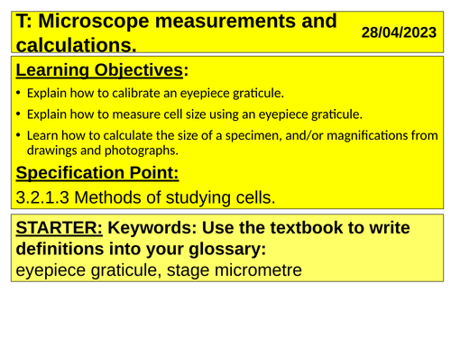 3.3 Microscopic measurements and calculations [for AQA A Level Biology ...