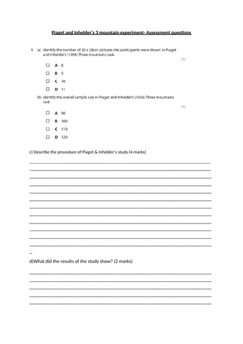 GCSE Edexcel Psychology. Topic Development 3 Mountains study