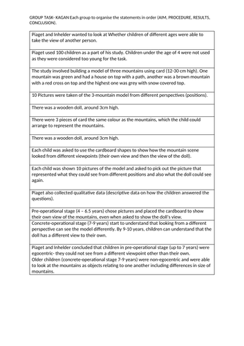 GCSE Edexcel Psychology. Topic Development 3 Mountains study