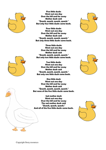 5 LITTLE DUCKS NUMBER SINGING RHYME PROPS MATHS EYFS STICK PUPPETS