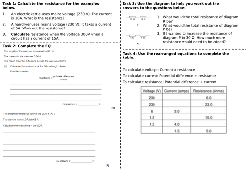 Calculating resistance worksheet