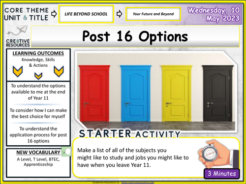 Post 16 Options + Careers | Teaching Resources