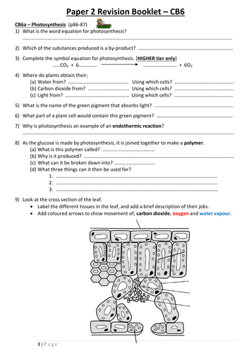 CB6 Revision Booklet (Edexcel GCSE Combined Science Biology)