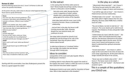 Annotated Romeo & Juliet question: Nurse | Teaching Resources