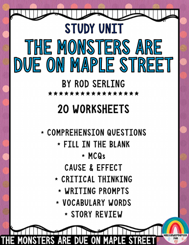 The Monsters Are Due on Maple Street Activities and complete Unit Pack ...