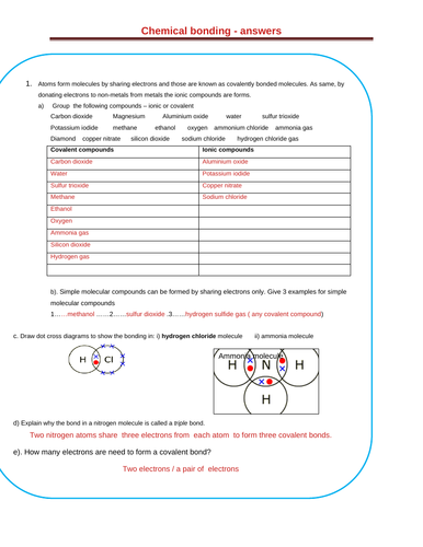 Chemical bonding answers