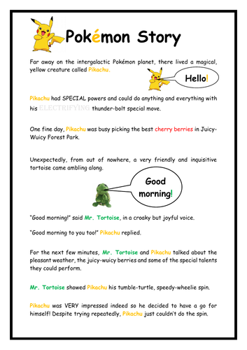 Pokemon - Year 2 or Year 3 Model Text - Talk For Writing