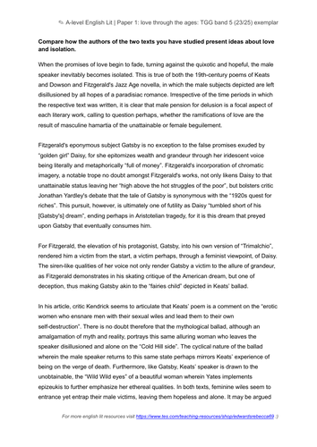 A-LEVEL ENGLISH LIT | Paper 1: Love through the ages: TGG | Band 5 ...