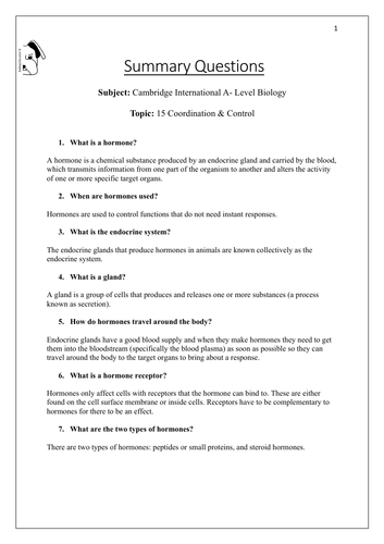 Cambridge International A-Level Biology - Topic 15 - Coordination ...