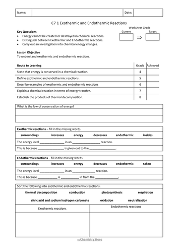 KS4 GCSE Chemistry AQA C7 1 Exothermic and endothermic reactions Lesson ...