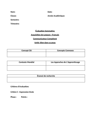 MYP French Summative Assessment - Expression Orale - Compétent - Bien dans ma peau