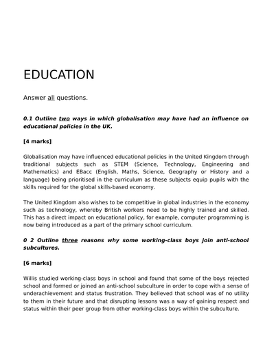 a level sociology paper 1 education with theory and methods