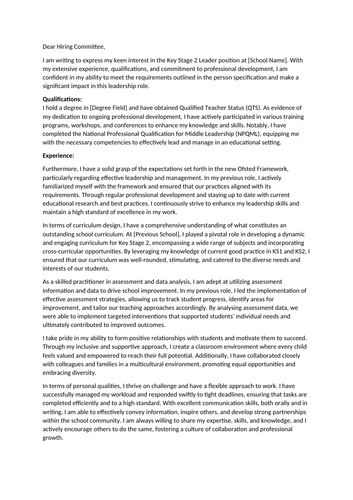 x3 KS2 Leader Job Applications - Personal Statement, Letter | Teaching ...