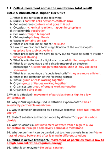 wjec-biology-unit-1-recall-questions-teaching-resources