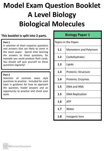 Biological Molecules Model Answers (AQA A-Level Biology) | Teaching ...