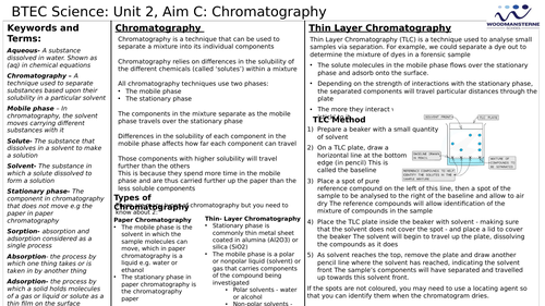 Unit 2 Aim C Chromatography Knowledge Organiser