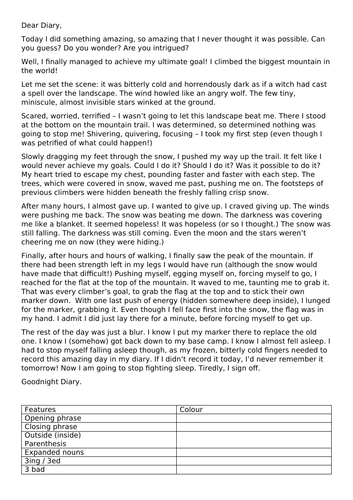 Writing Mountains Y5 Diary Writing Linked to Mountains | Teaching Resources