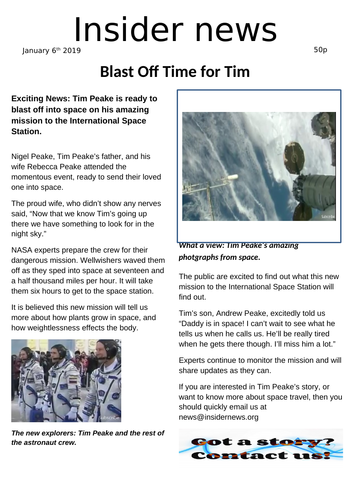 Writing Y5 Space Newspaper Writing