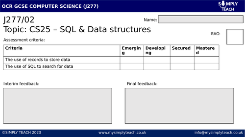 GCSE CS - SQL & Data structures (Workbook) | Teaching Resources