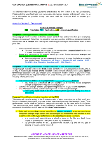 aqa gcse pe coursework assessment grid