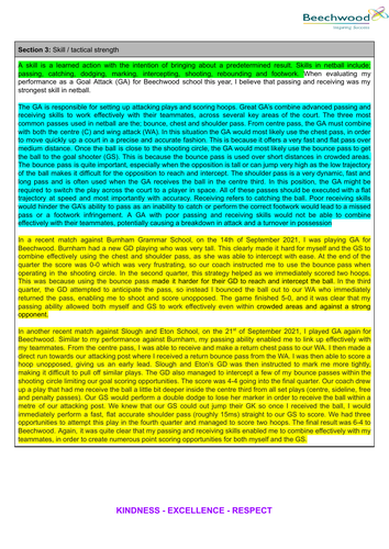 gcse pe coursework strengths and weaknesses netball