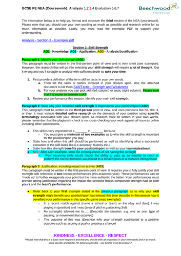 AQA GCSE PE NEA Coursework Guide - Analysis Section 3 (Skill Strength ...