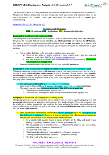 gcse pe coursework netball example aqa