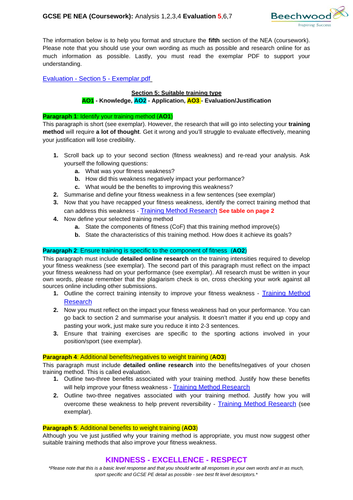 pe gcse coursework layout