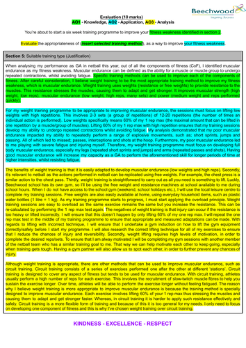 GCSE PE NEA Coursework Guide - Evaluation (Suitable Training Type ...