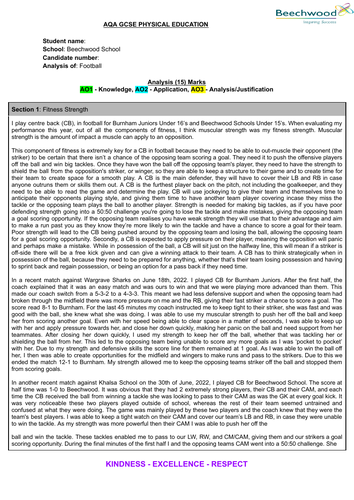 aqa gcse pe nea coursework marking grid